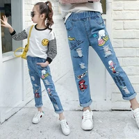 girls hole jeans pants trousers teens girl fashion denim children brand cartoon clothing 4 5 6 7 8 9 10 11 12 13 14 years old
