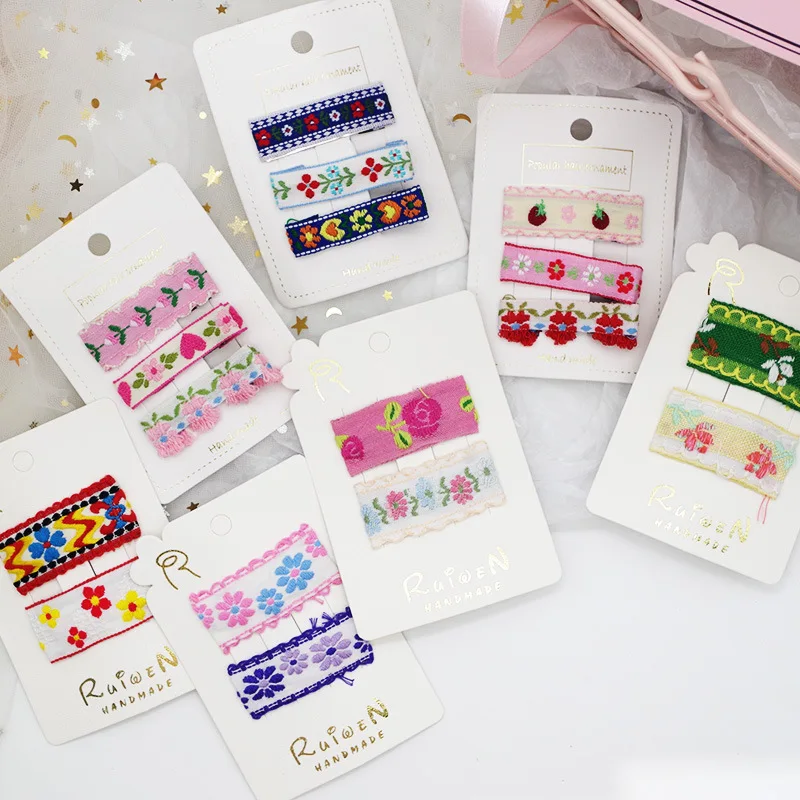 

Korean Sweet Cute Embroidery Flower Hairpin Ethnic Style Vintage Fashion Children's Headwear Girl Princess Hair Accessories 5cm