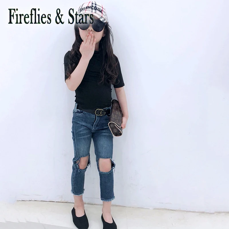 Весенне осенние джинсы для девочек Детские эластичные джинсовые брюки детские