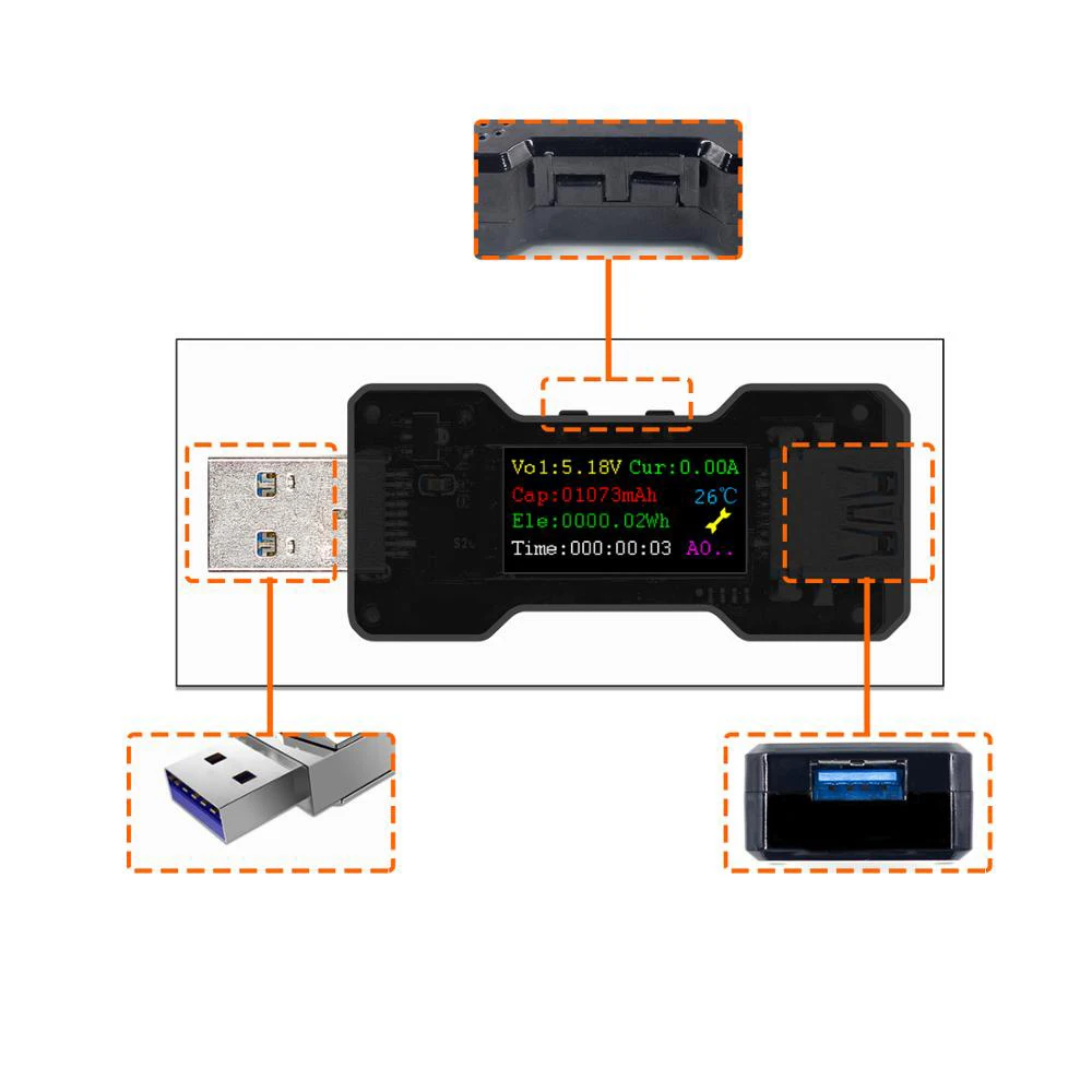 FNB18 USB цифровой вольтметр цветной экран Тестер измеритель напряжения Ампер Вольт