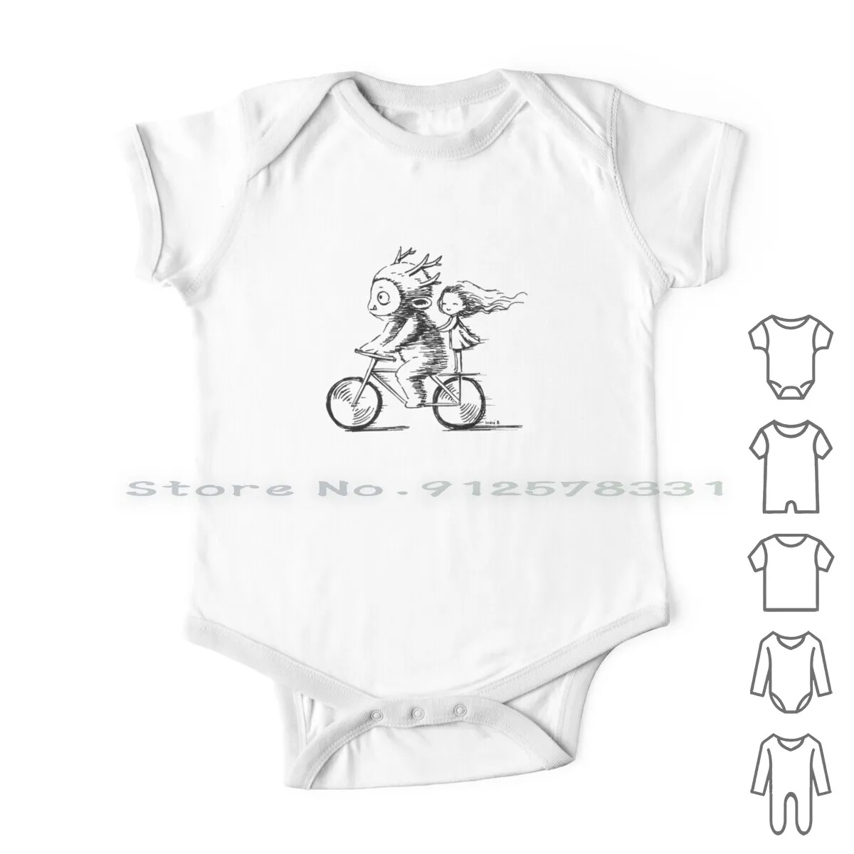 Girl And A Monster On A Bike Newborn Baby Clothes Rompers Cotton Jumpsuits Traditional Ink Pen Black And White Anime Manga