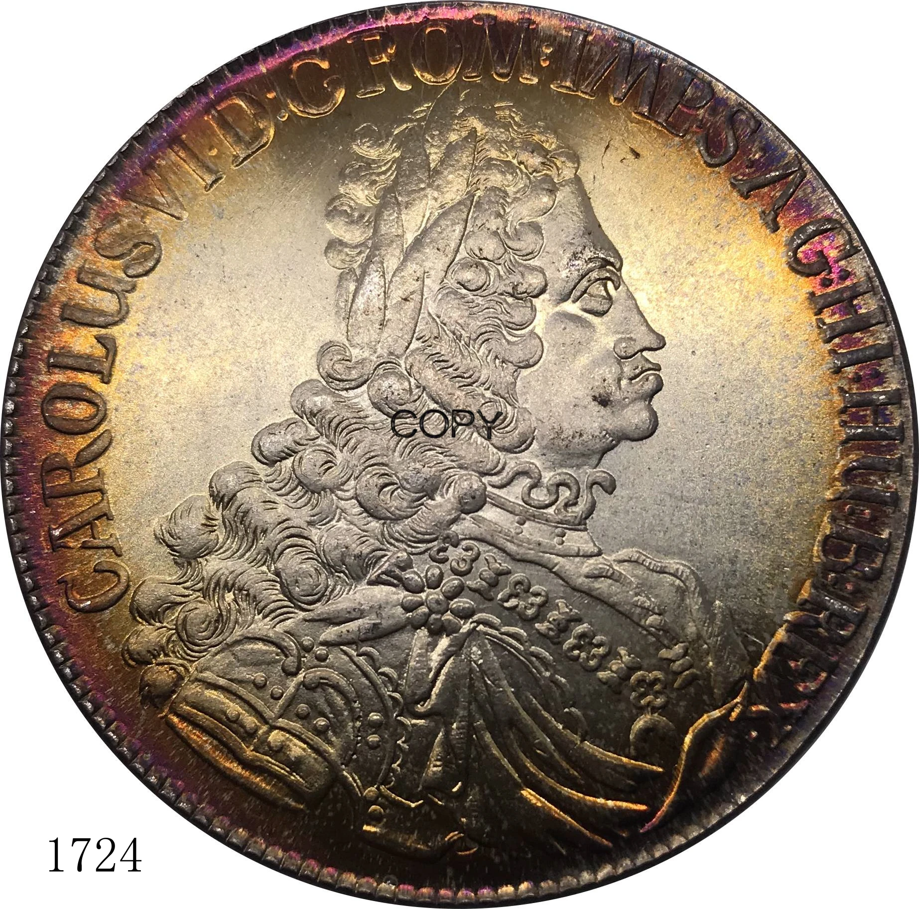 1724 Монета Австрии Карл VI Святой Римской император 1 Талер Металлическая серебряная покрышка из медно-никелевого сплава Китайские сувенирные реплики монет.