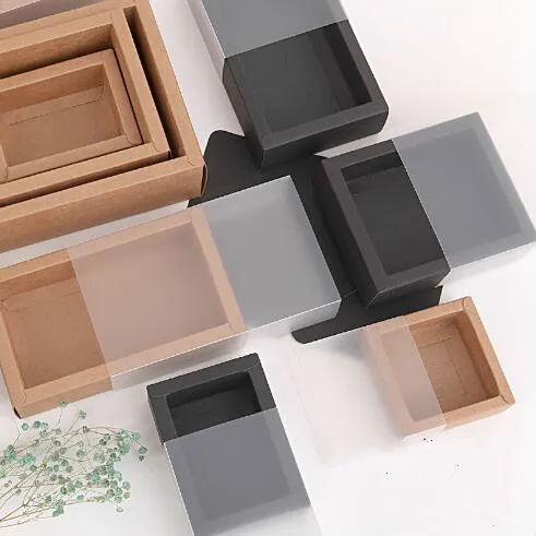 10 шт крафт бумага упаковочная коробка с прозрачным ПВХ окном черный деликатный