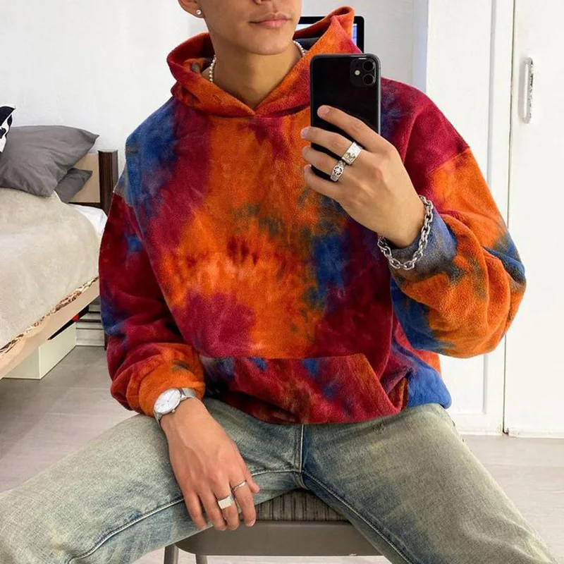 

2021 Autumn New Men's Round Neck Blouse Tie Dye Printing LooseTrend Sweater Men's Jacket Causual Street Clothes For Couples