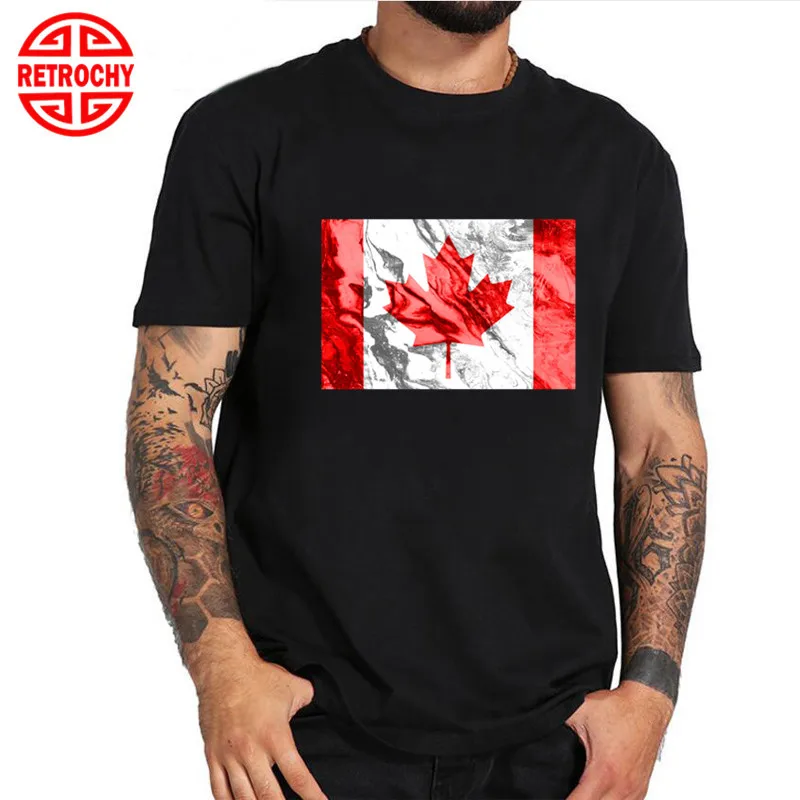 Мужская футболка с рисунком под мрамор принтом флаг Канады кленовый лист|Мужские