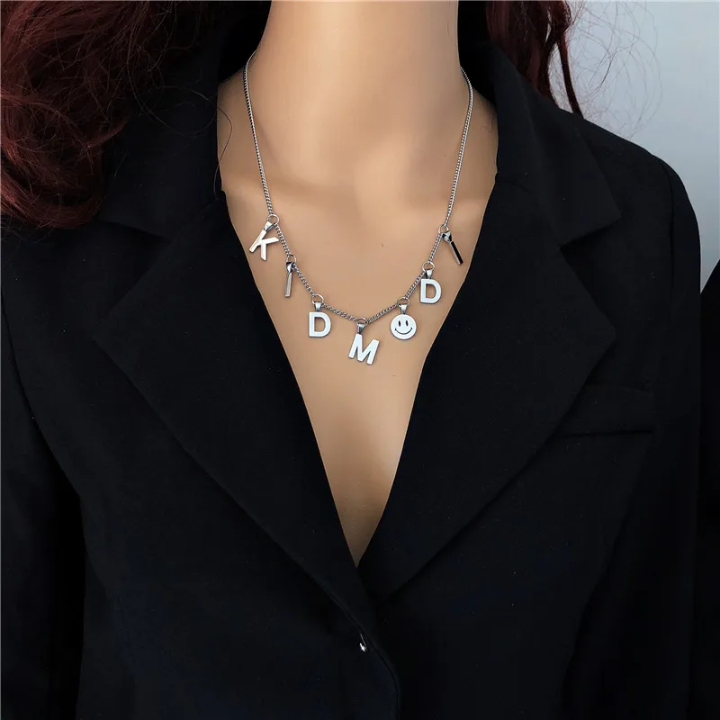 

SexMara Punk Hip Hop Personality Alphabet Smiley Simple Chain Trend Couples Necklace For Women Men Girls Party Travel Jewelry