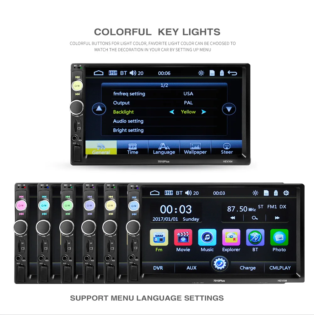

7 inch Universal Car Multimedia Player 2 Din Radio HD Bluetooth MP5 Media TF FM Support Rear View Camera 7010plus