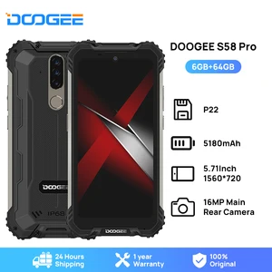 doogee s58 pro waterproof rugged phone ip68ip69k 5180mah smart phone 5 71fhddisplay 6gb64gb android 10 nfc smartphone free global shipping
