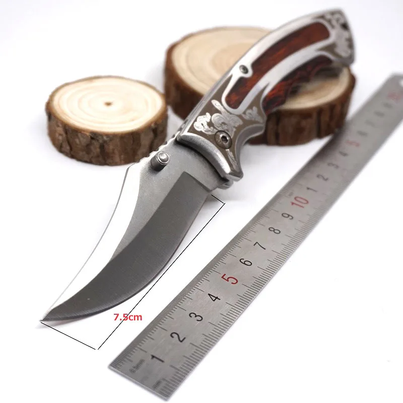 Тактический нож с лезвием 440C карманный охотничий походный деревянной ручкой