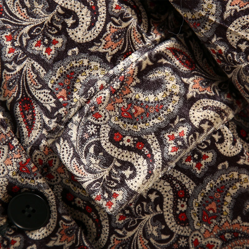 Женский бархатный костюм из 2 предметов офисный пиджак с винтажным принтом и