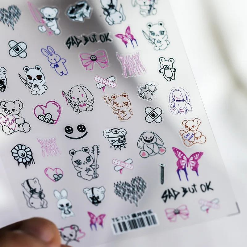 Halloween Black Style Sliders for Nails Sticker Bear Butterfly Fear Punk Stickers for Nails Puppet Eye Design Dropshipping T1105