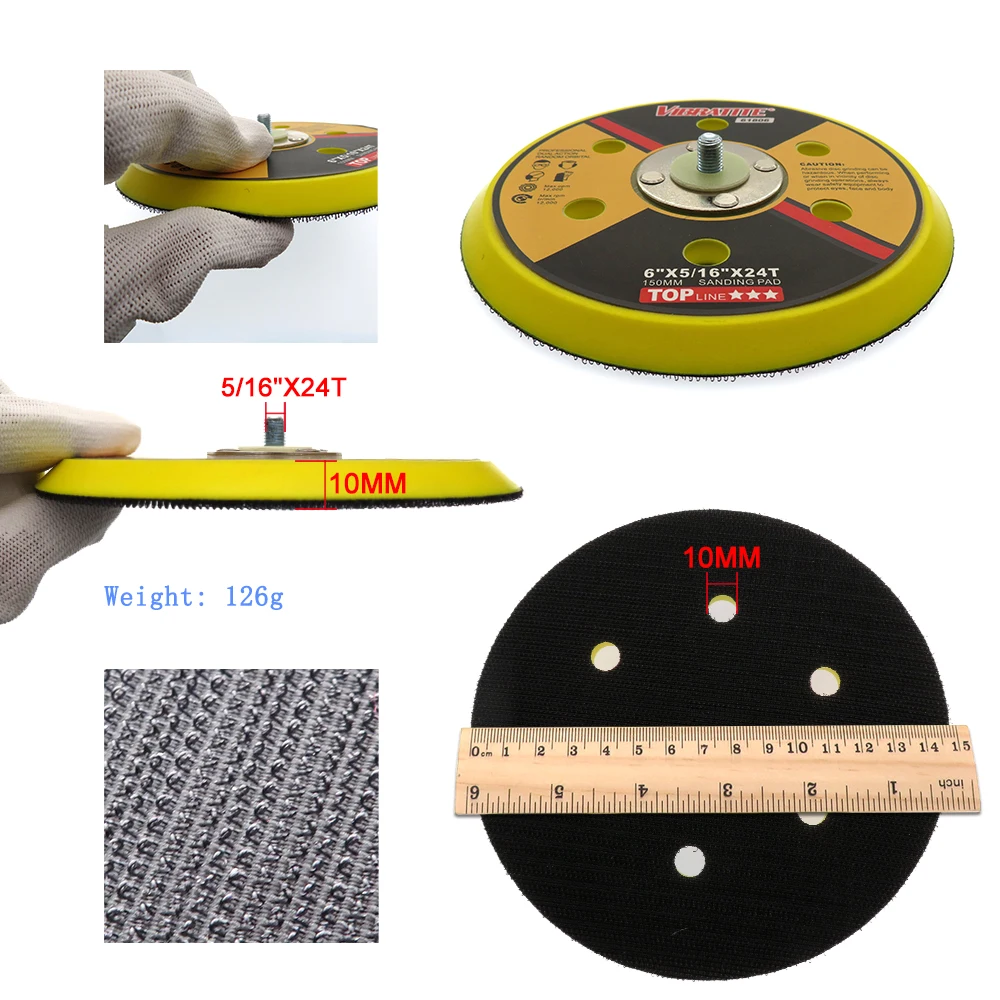 5PCS 6 Inch 150MM 6 Holes Hook loop Backup Sanding Pad  Backing Pad Sander 5/16"-24 Thread Polishing Grinding Abrasive Tools images - 6