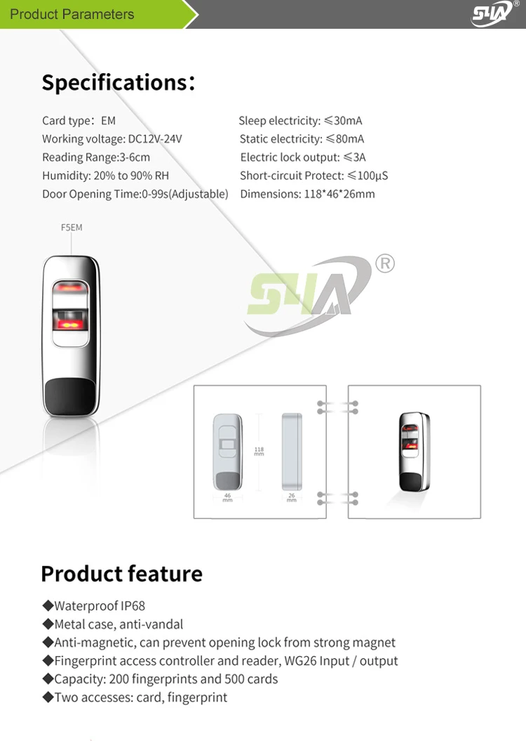 IP68 водонепроницаемая система контроля доступа по отпечаткам пальцев Rfid Контроль доступа Лер Wiegand 26 считыватель отпечатков пальцев антивандальный Открыватель двери