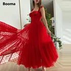 Платье-трапеция для выпускного вечера Booma, красное Тюлевое платье в горошек, на тонких бретелях, с лентами, с завязанным бантом, для выпускного вечера, многоярусные платья