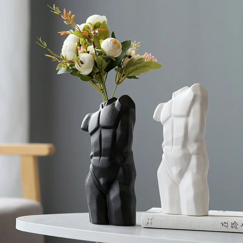 

Body Art Ceramic Vase Bodybuilding Character Decorative Flower Arrangement Muscle Man Toned Body Statue Artificial Flowers Vases