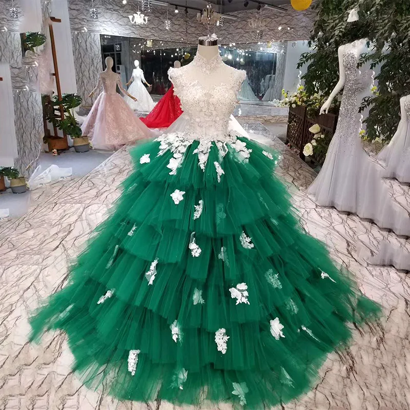 LSS154 недорогие Зеленые Вечерние платья феи с высоким воротом без рукавов