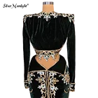 Бархатное платье с вышивкой арабское вечернее платье с рюшами, для выпускного бала, платье с оборками Robe De Soiree вечернее платье вечерние платья для свадьбы индивидуальный заказ