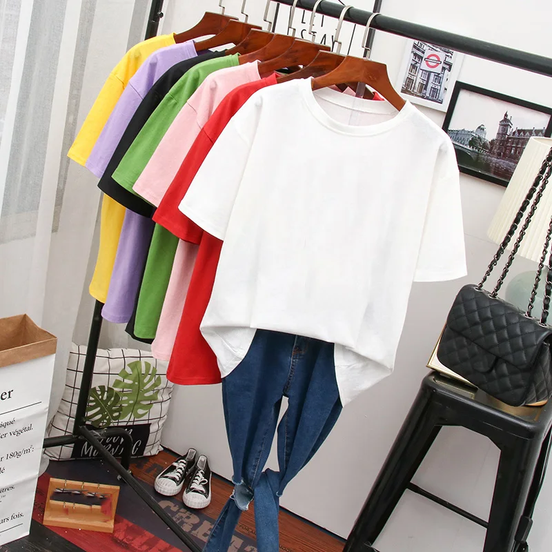 Хлопковая футболка Женская летняя с короткими рукавами Базовые Топы S