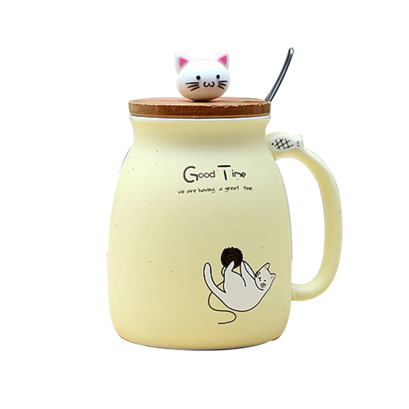 

Color Cartoon Coffee Mug Heat-resistant with Lid Spoon Cup Milk Mug Creative Cute Kitten Ceramic Mug Office Gifts Kitchen Tools