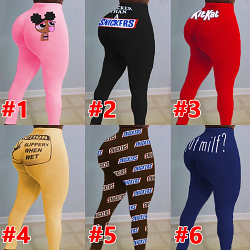 Fall 2020 Custom Letter Print High Waisted Workout Long Pants Tight Scrunch Butt Candy Snack Pants Fitness Women's Pants men letter tape side camo print pants