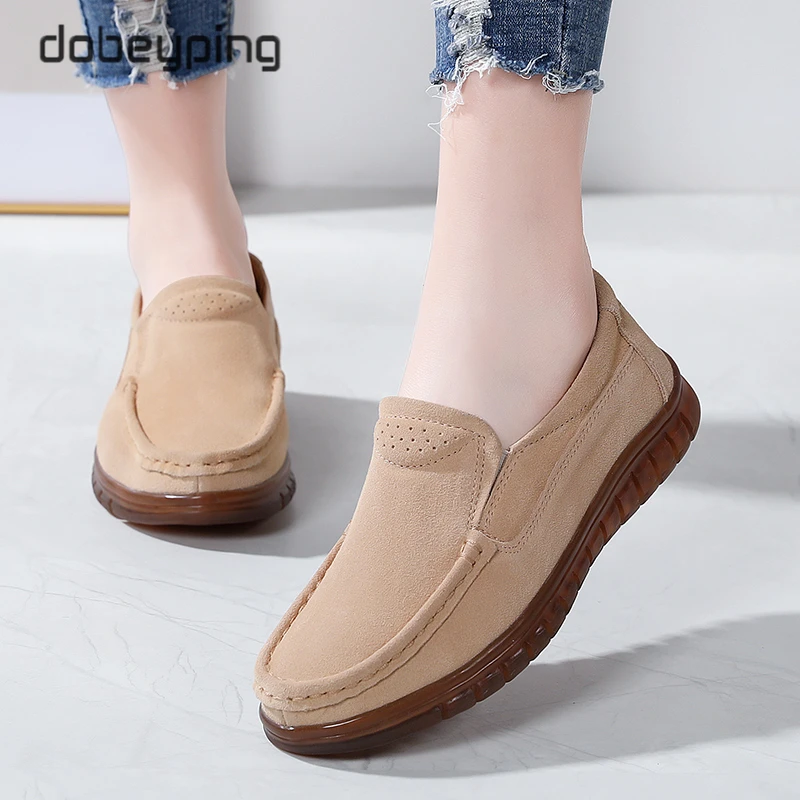 

New Spring Autumn Women's Shoes Suede Leather Woman Loafers Square Toe Moccasins Female Flats Snail Shoe Slip On Ladies Sneakers