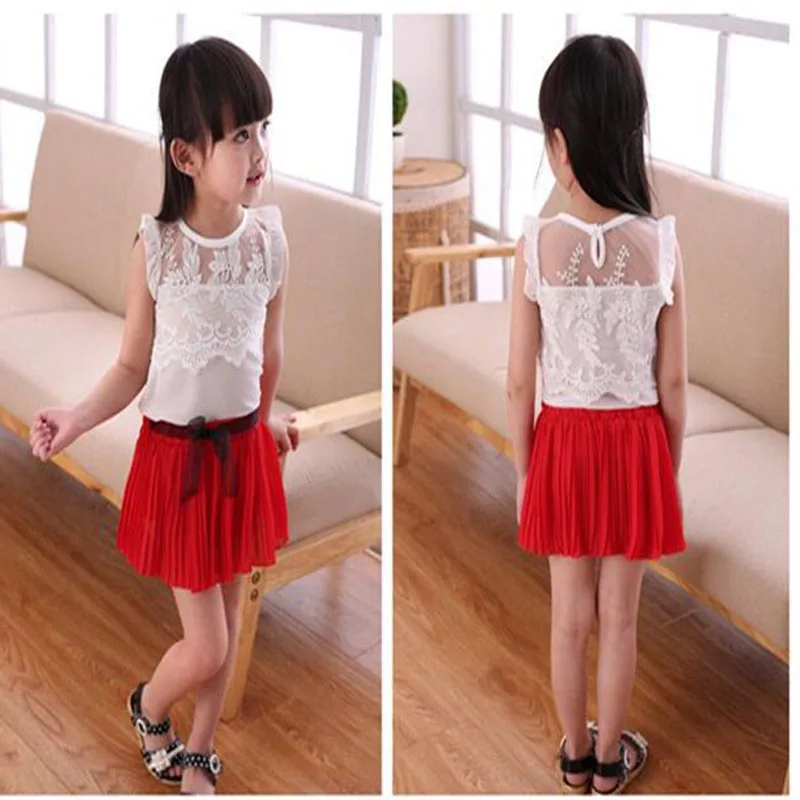 MERI AMMI костюм для маленьких девочек Кружевная футболка без рукавов Топ с