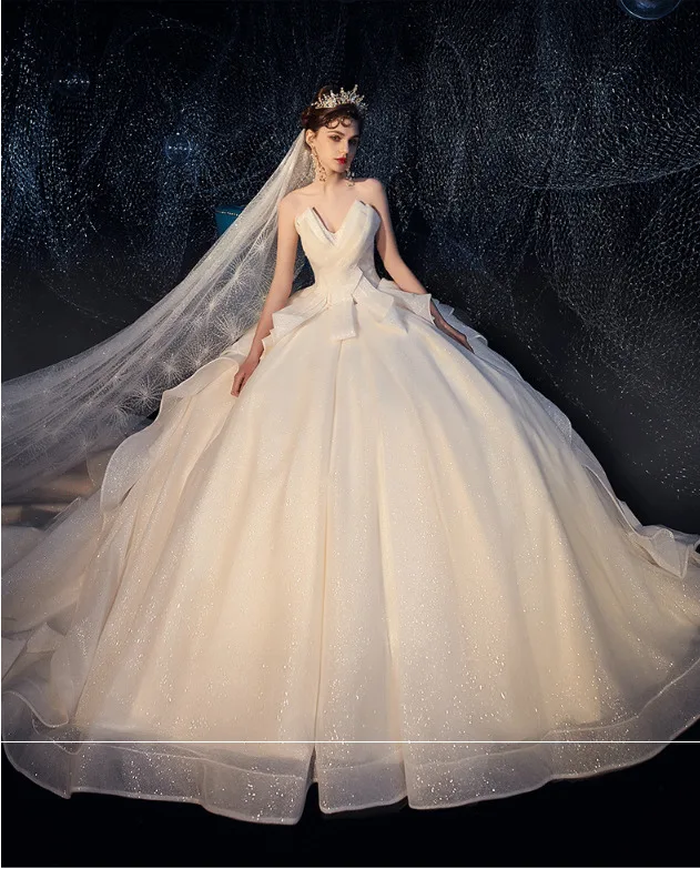 Vivian's Bridal роскошное звездное небо Принцесса бальное платье свадебное платье сексуальное зубчатое без спинки Ruched Ruffles блестящее свадебное платье