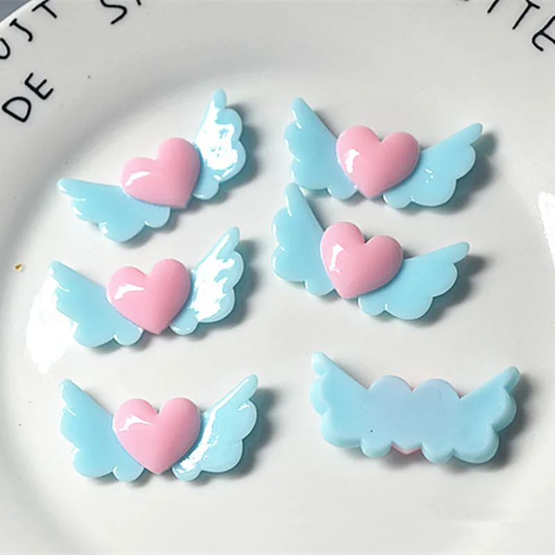 10 шт полимерные Стразы плоские с оборота кабошон Сердце Ангела Крылья