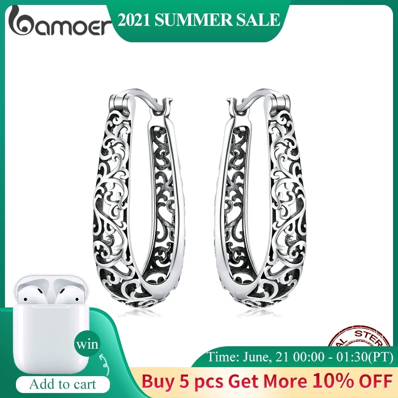 Женские серьги кольца bamoer серебряные Винтажные из стерлингового серебра 925 пробы