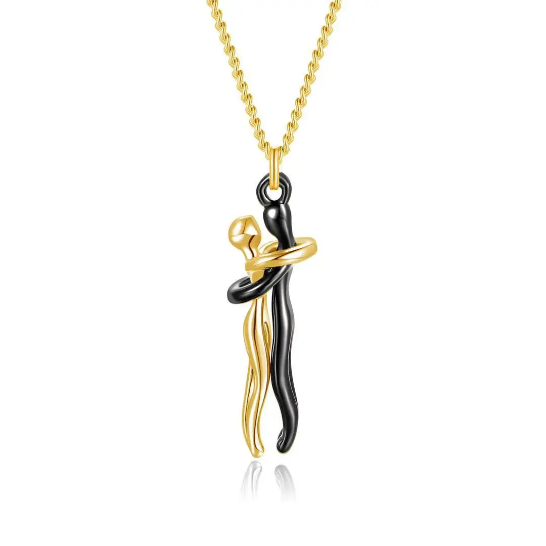 

Hot Sale Cartoon Figure Couple Hug Pendant Necklace Simple Temperament Clavicle Chain for Women Creative Jewelry Gift