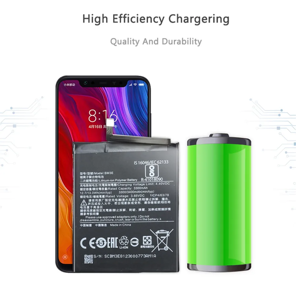 

For Xiao Mi BM3E Phone Battery for Xiaomi Mi 8 Mi8 M8 Real 3400mAh BM 3E High Quality Replacement Battery Free Tools
