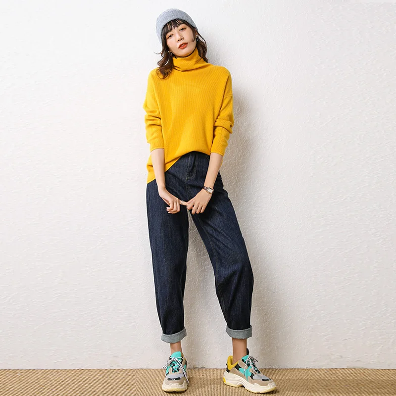 Женский кашемировый свитер с длинным рукавом ALKMENE свободный короткий высоким