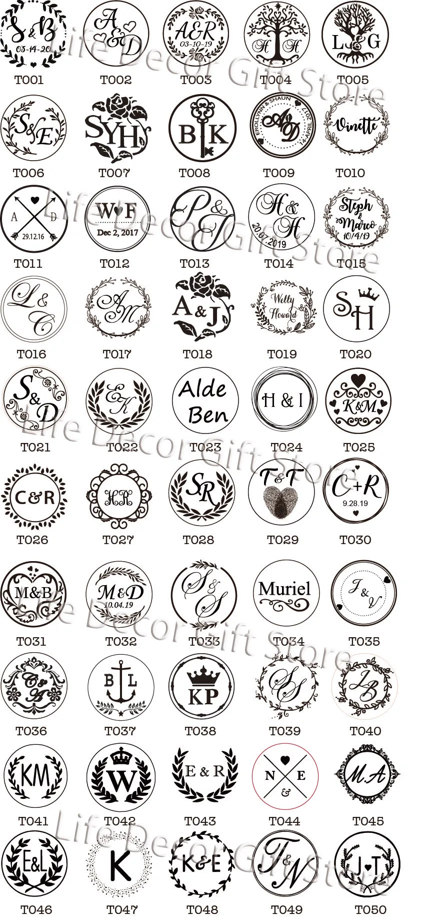 Штамп для печати на заказ в деревенском стиле с тремя инициальными монограммами