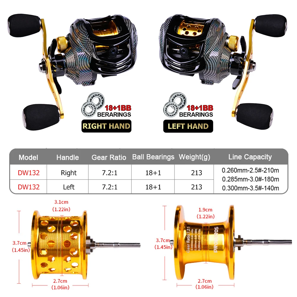 

Stainless Steel Fishing Reel 7.2:1 18+1 Shaft Magnetic Brake System Spinning Water Drop Fishing Baitcasting Wheel