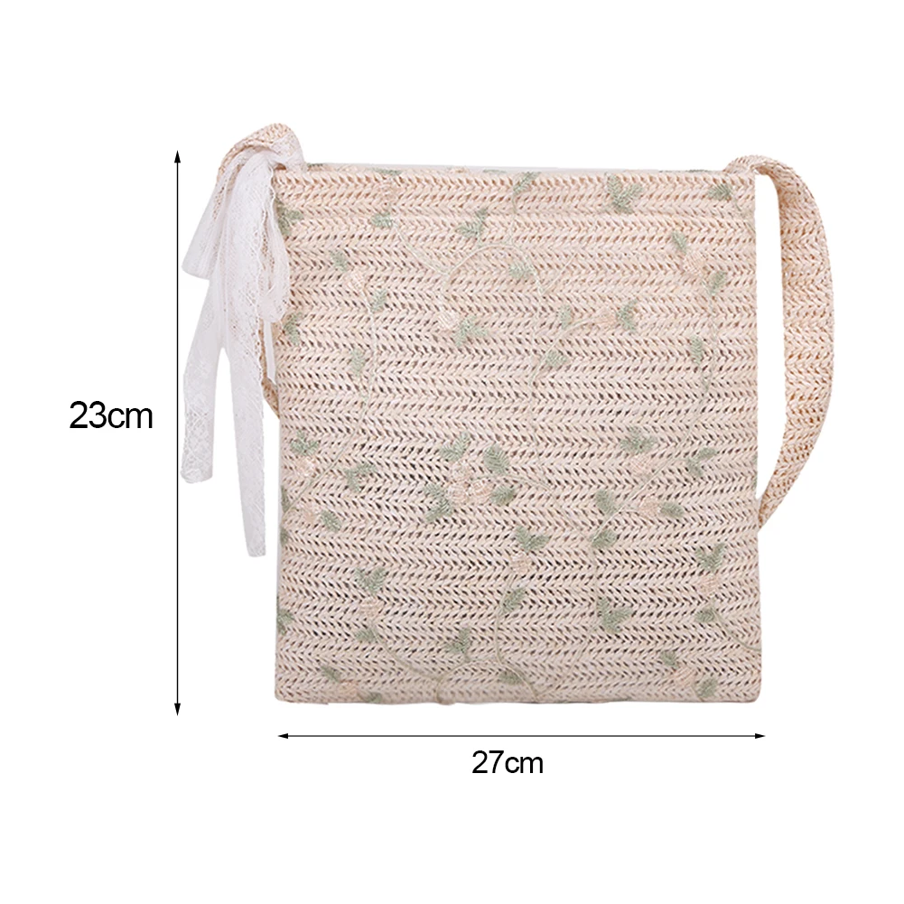 

Bohemian Summer Beach Straw Bags for Women Woven Lace Flower Embroidery Shoulder Shopper Tote Daily Ladies Bowknot Handbags New