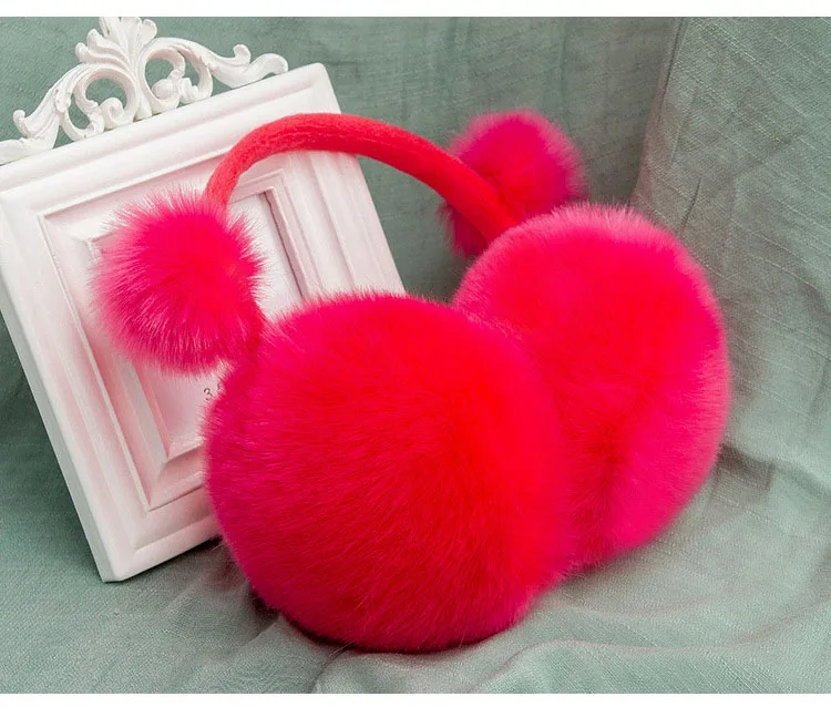 Rose red Qearlstar, зимние наушники для детей, имитация кроличьего меха, наушники для девочек и мальчиков, плюшевые наушники для детей и взрослых, теплые наушники DW25 - Цвет: Rose red