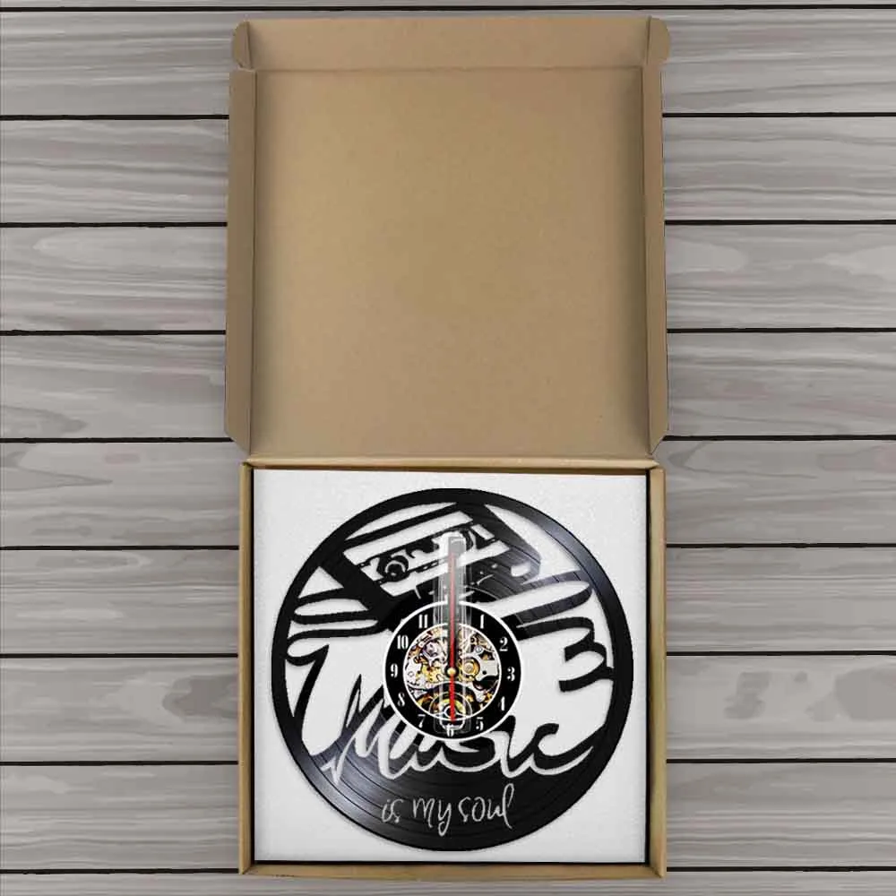 

Music Is My Soul Vinyl Record Wall Clock Fan Handmade Art Decor Unique Decorative Clock Time Wall Clock Modern Home Decor