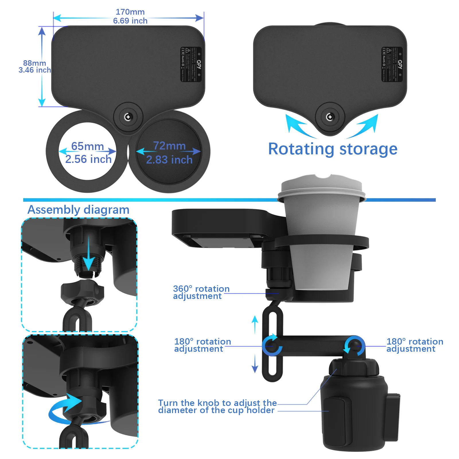

Mintiml 4 IN 1 Wireless Charging Car Cup Holder Flexible Drink Holder In Car Cup Holder Expander Adapter Drinking Bottle Tray