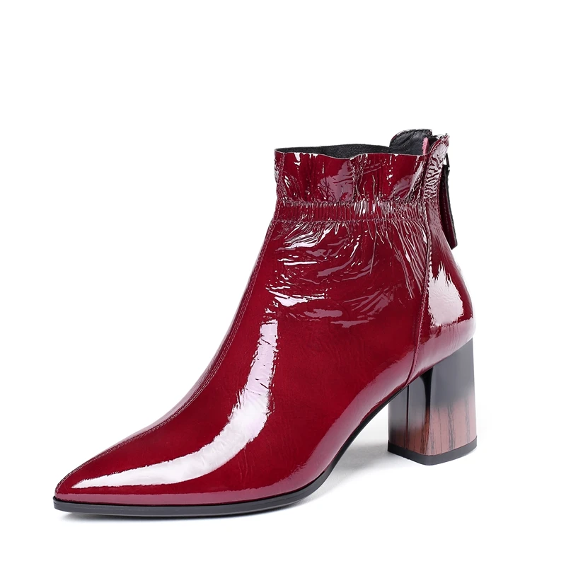 

Женские ботильоны из коровьей кожи, черные теплые ботинки в римском стиле с квадратным носком на высоком каблуке, осень-весна 2019