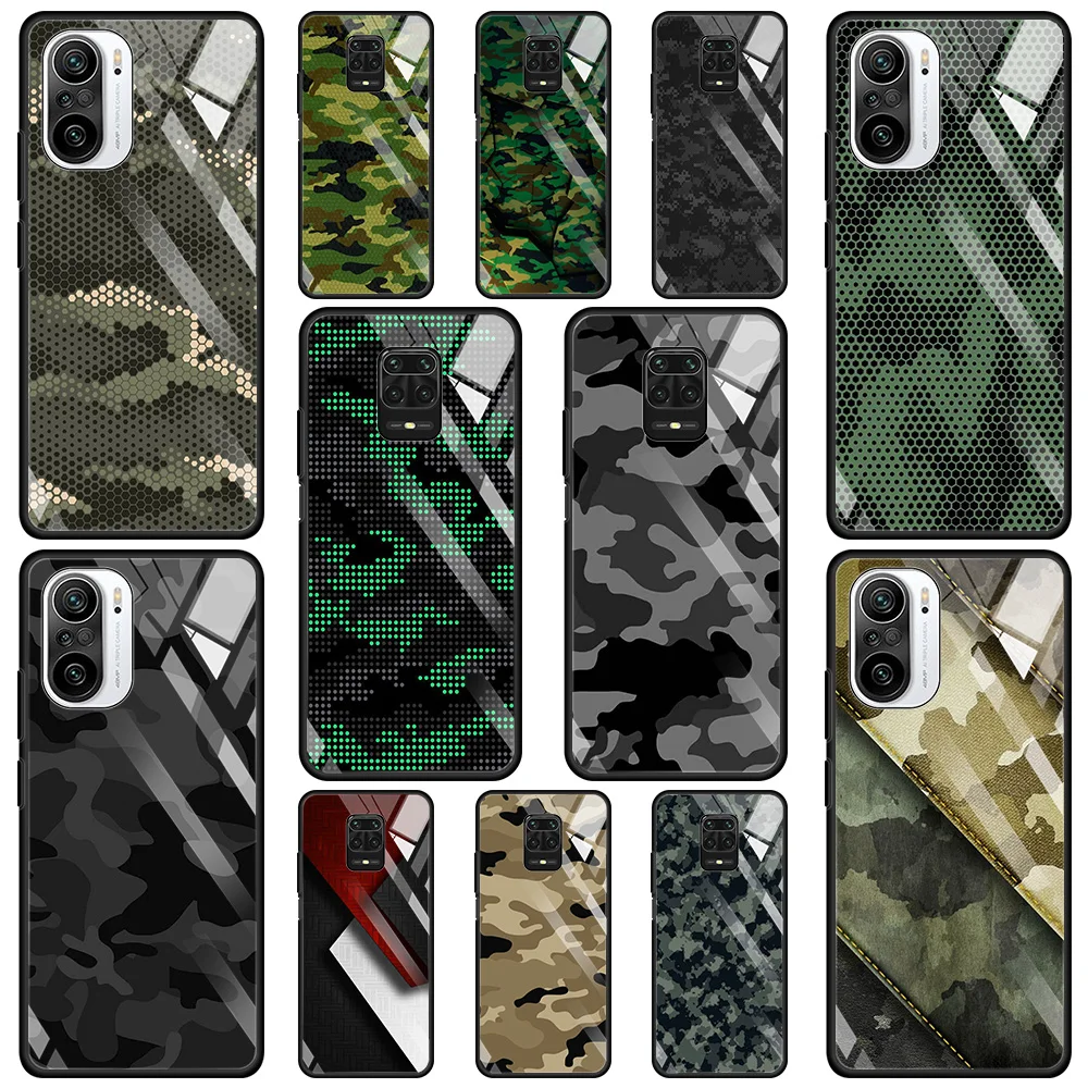 

Glass Case For Xiaomi Redmi K40 K30 Pro 9C 9A 8A 9 7 Note 10 Pro Max 8 9S 10S 8T 9T Shell Camouflage Pattern Camo Military Army