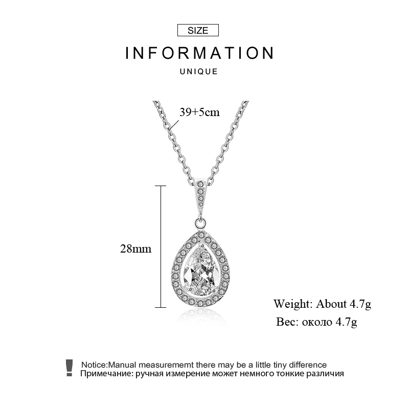 Uilz Мода белое золото ожерелье с подвеской капелькой слезинкой для женщин