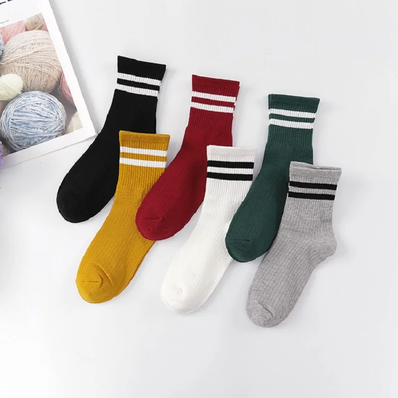 Спортивные Забавные милые хлопковые свободные полосатые носки для девочек