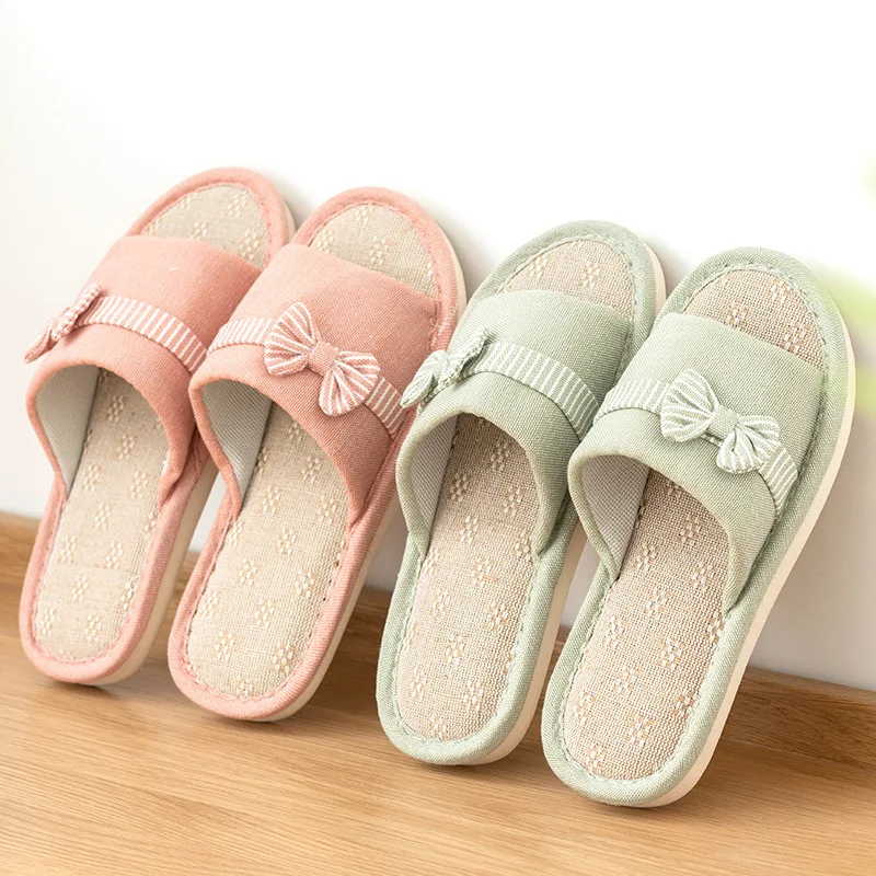 Женские домашние тапочки с бантом весенне-осенняя женская обувь на плоской