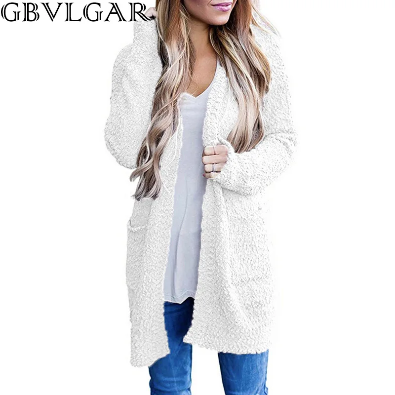 

GBVLGAR New WomenOpen Stitch 2020 Autumn Winter Solid Double Pockets Female Cardigans Sweater Solid Color Loose Long Outerwear