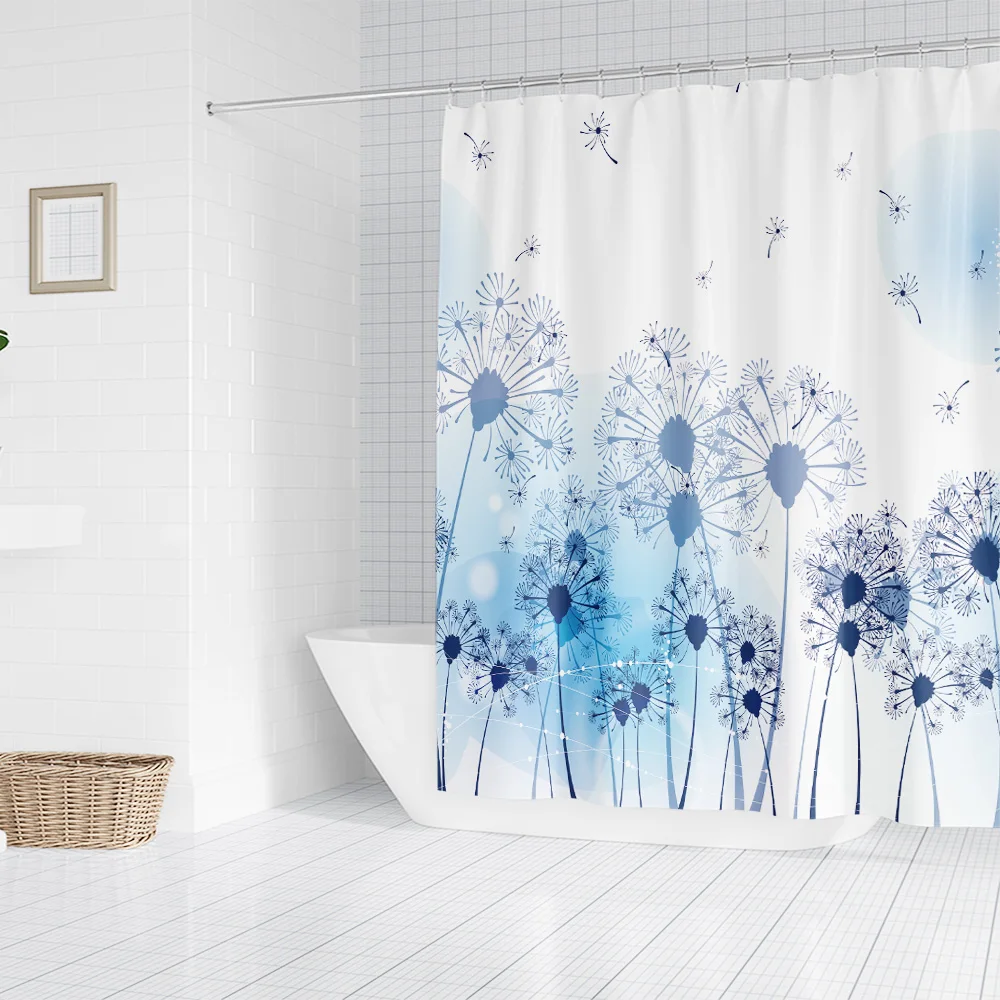 Простая Скандинавская голубая душевая занавеска из полиэстера с принтом
