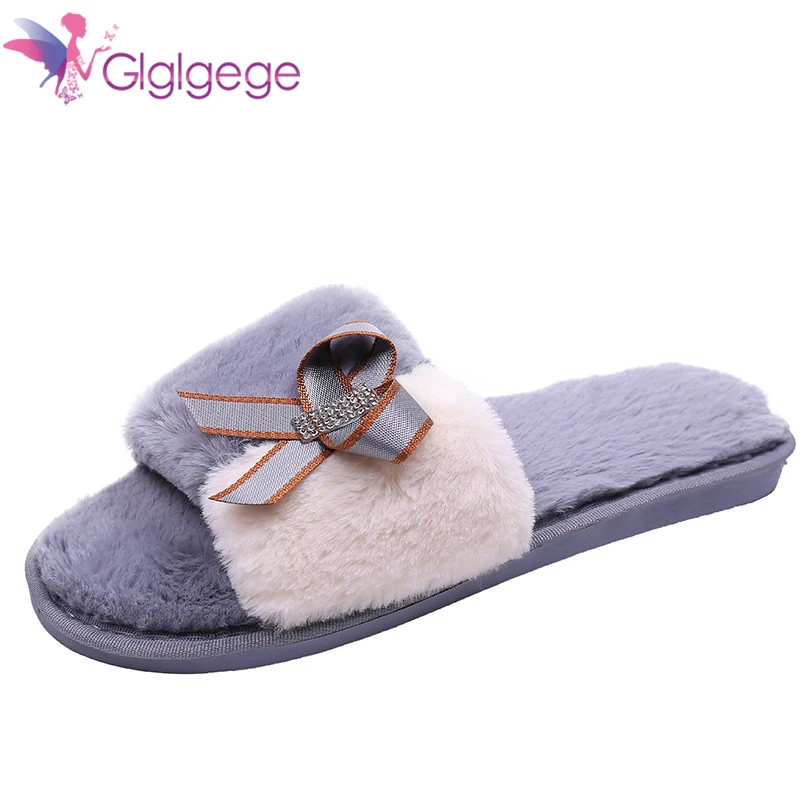 

Glglgege Cotton Slippers New Women Winter Slippers Shoes Soft Plush Non-Slip Floor Indoor Furry Shoes Slipper For House Home