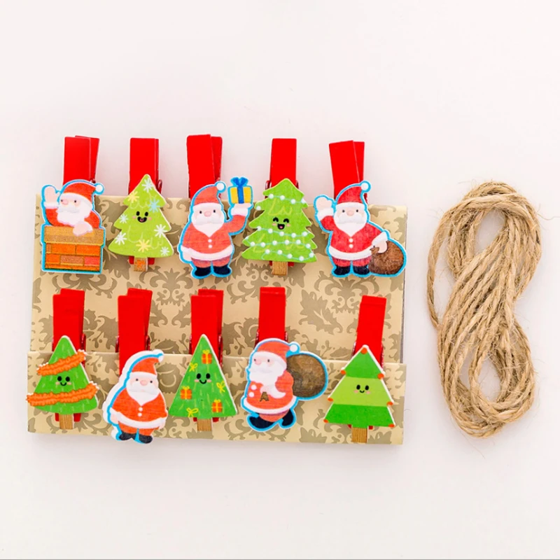 Tree and santa claus 10 шт./лот, милая Рождественская серия, деревянные скрепки для декора, скрепки для заметок, канцелярские прищепки, зажимы для рукоделия, колышки - Цвет: Tree and santa claus