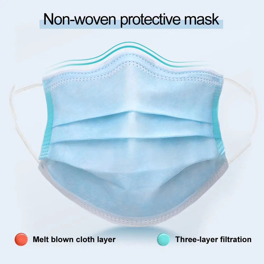 

POWECOM100Pcs Disposable Face Mask Non Wove Mask 3 Layers Ply Filter Masks Mouth Face mask Breathable Earloops Masks