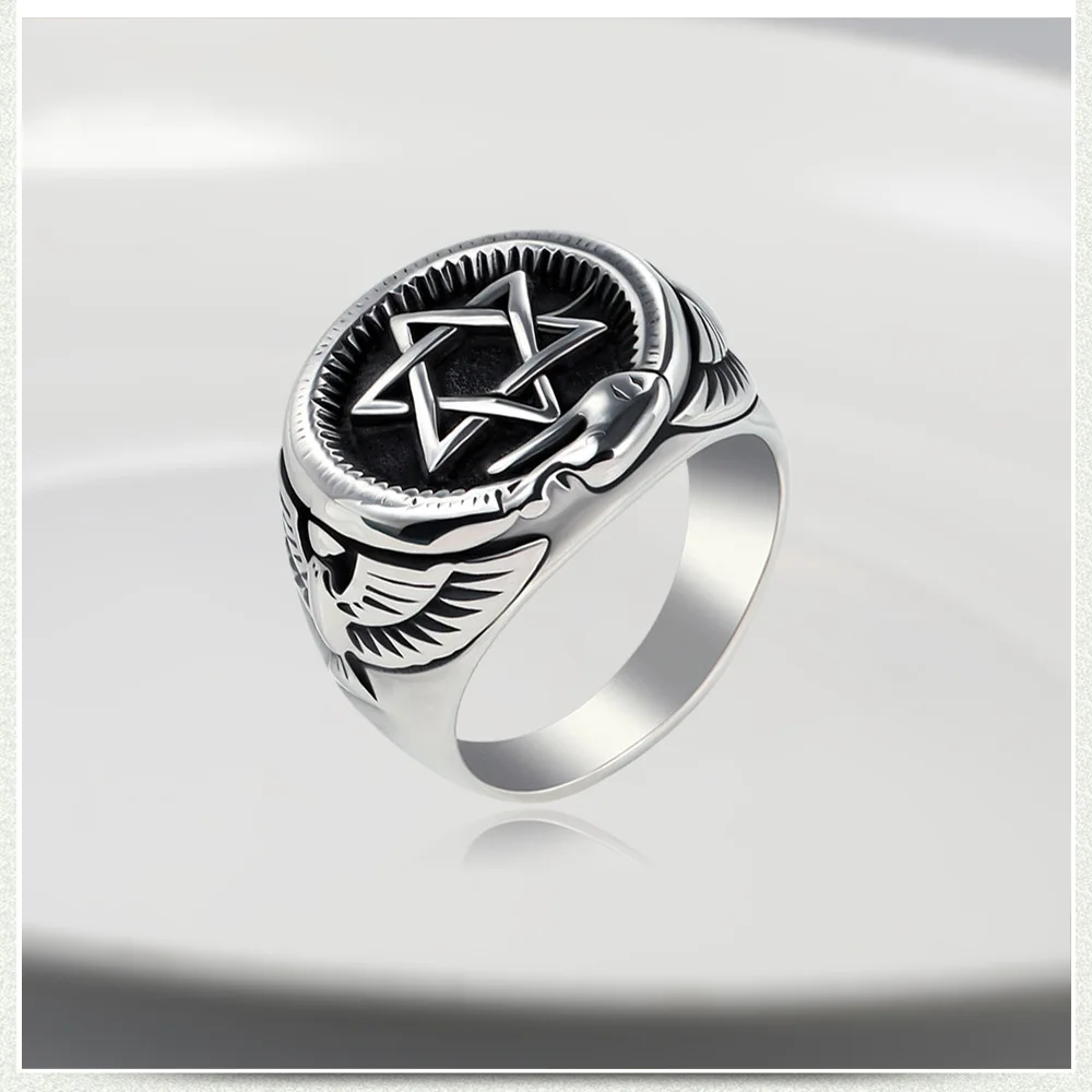

Judaism Ouroboros Surrounding Star of David Totem Ring for Men Fashion Punk Mysterious Charm Religious Finger Jewelry Anillos
