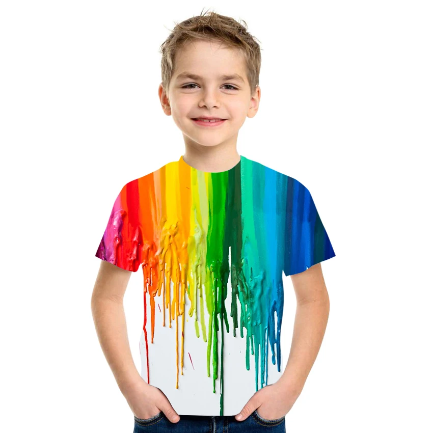 

2021 Summer 3D Multiple Colour Clothing Boys T-Shirt Graffiti Print Girls Costume Children Kids Clothes Baby Funny Tshirts